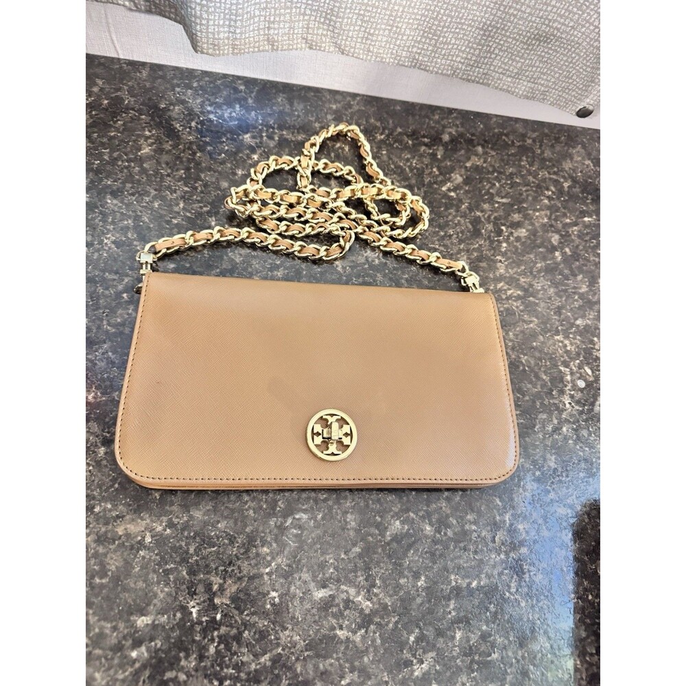 Tory Burch Britten Moose Brown Gold Hardware Small Shoulder Bag